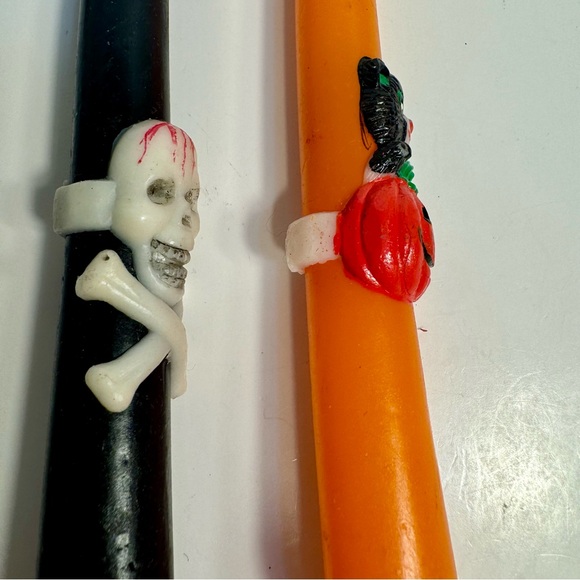 NWT. Vintage Halloween Taper Candles skeleton and black cat in Pumpkin 2 Set 10" - Picture 11 of 15